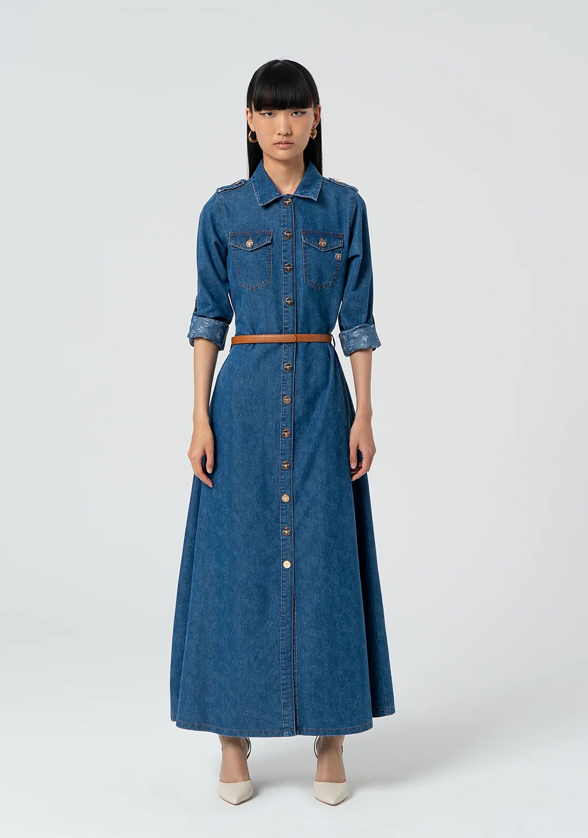 Abito regular chemisier lungo in denim