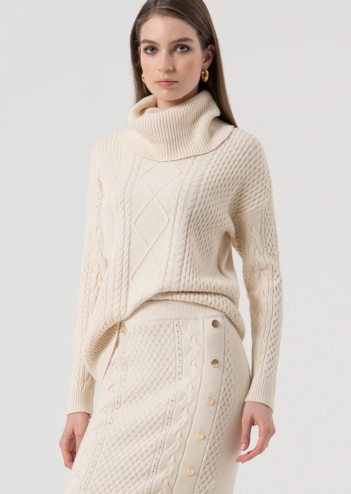 Gonna slim midi in maglia con punto treccia