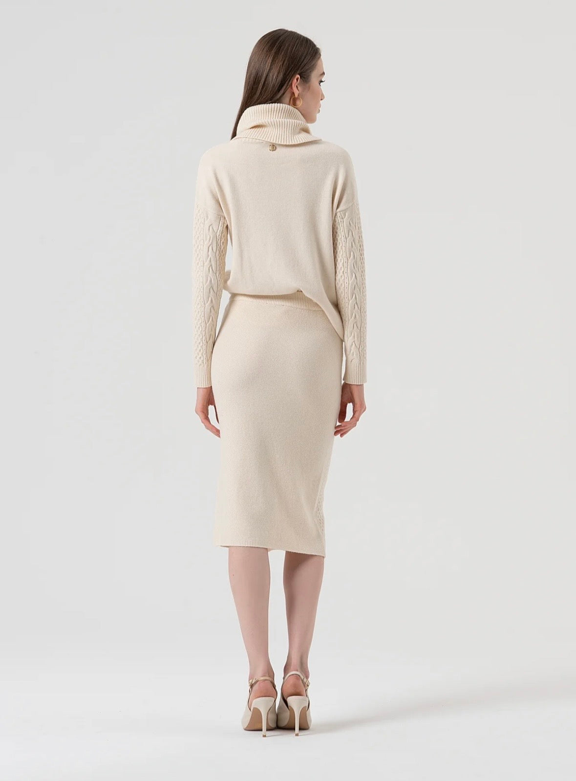 Gonna slim midi in maglia con punto treccia