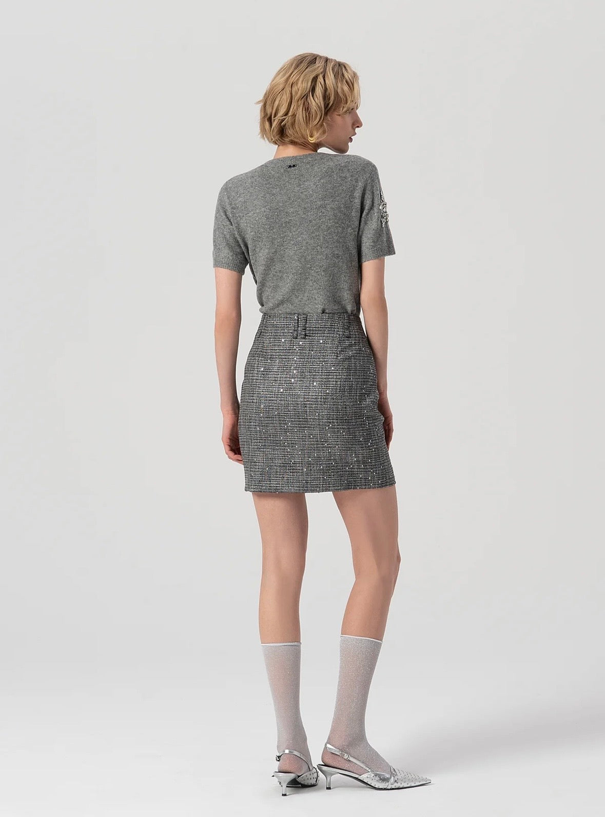 Gonna slim mini in tweed con paillettes