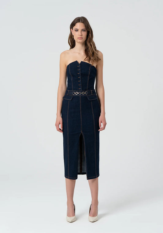 Abito aderente lungo in denim