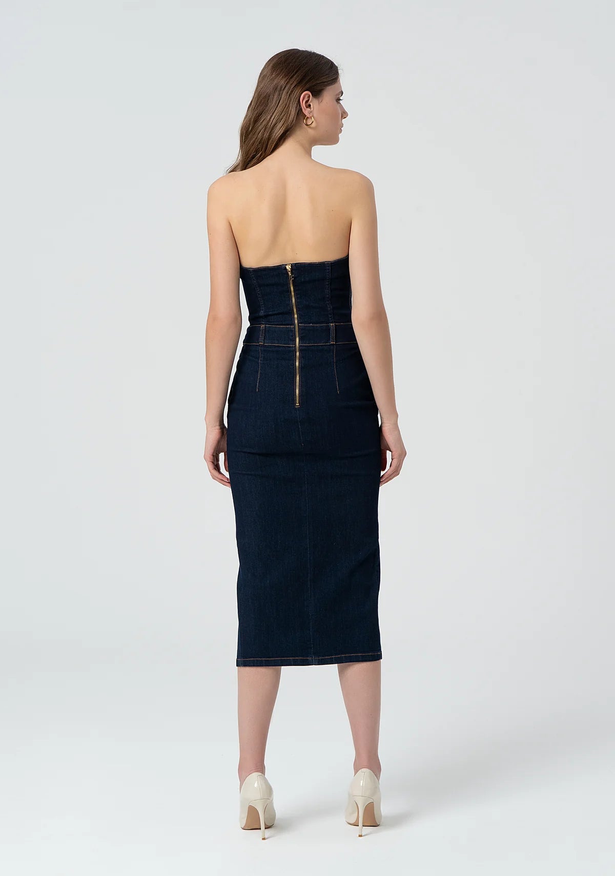 Abito aderente lungo in denim