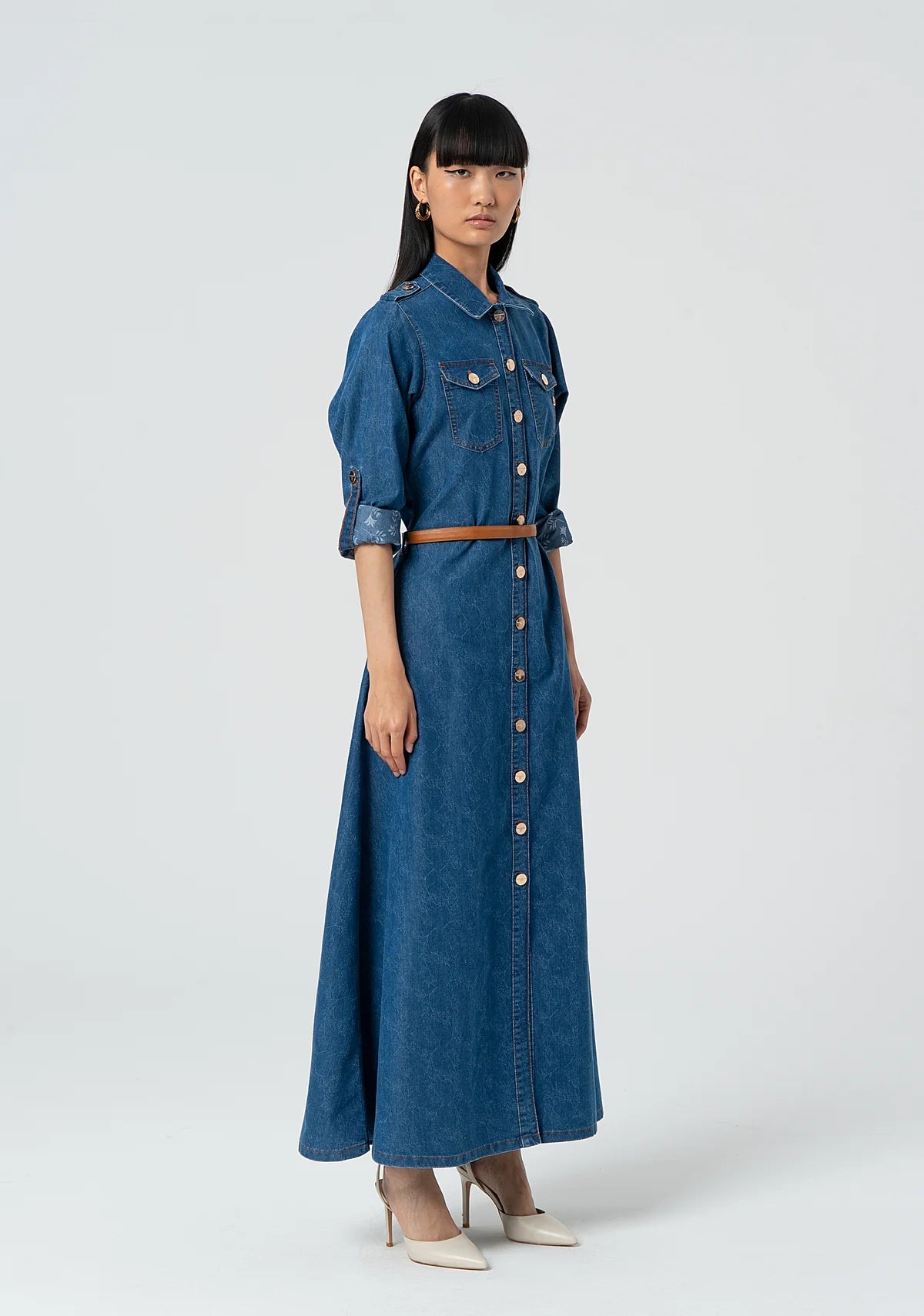 Abito regular chemisier lungo in denim